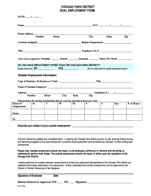 Dual Employment Form Chicago Park District