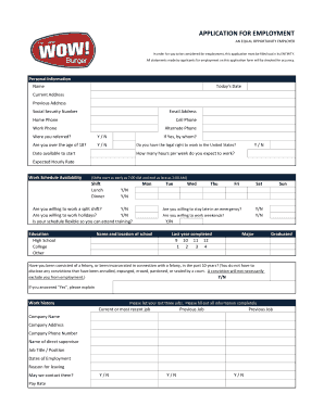 Wow Burger Application Form