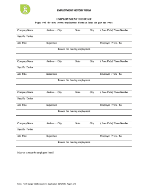 Work History Form