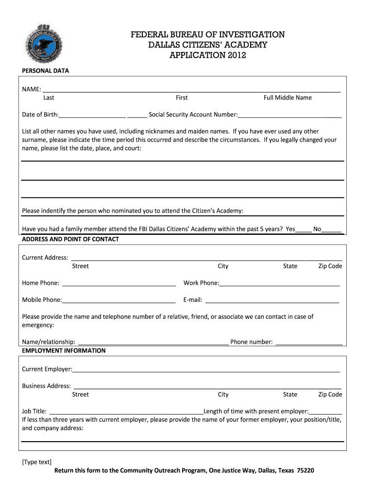  Fbi Application 2012-2024