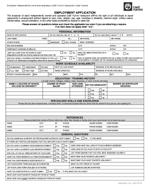 Cafe Yumm Application Form