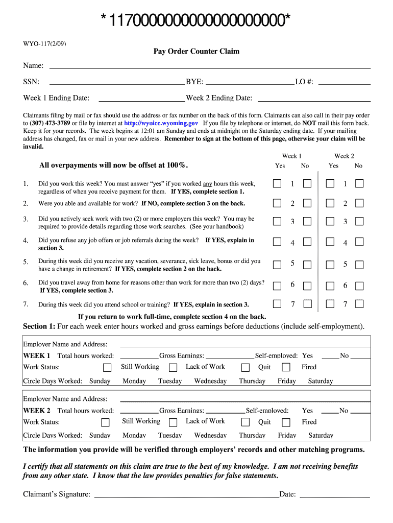  117 Pay Order Counter Claim  Wyoming Department of Workforce    Wyomingworkforce 2009-2024