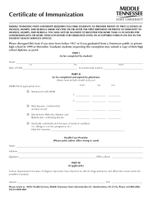 Immunization Form Mtsu