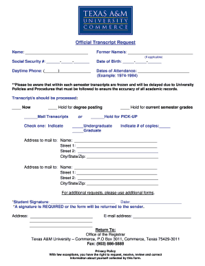 Texas a M University Commerce Transcript Request  Form