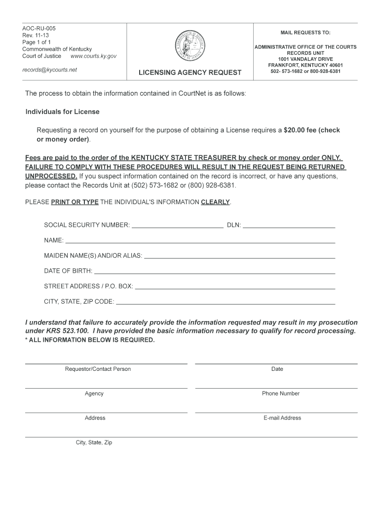  Aoc Ru 005 Form Courts Ky 2013