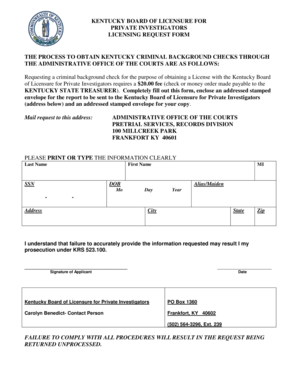 Kentucky Background Check  Form