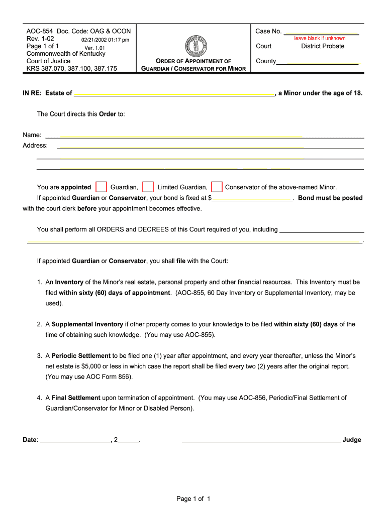  Aoc 854 Form in Ky 2002-2024