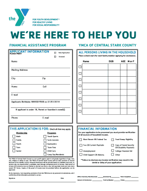 Financial Assistance Application YMCA of Central Stark County Ymcastark  Form