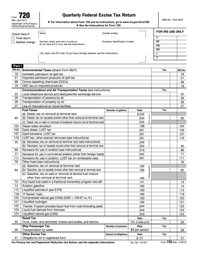  Irs Form 720 2012