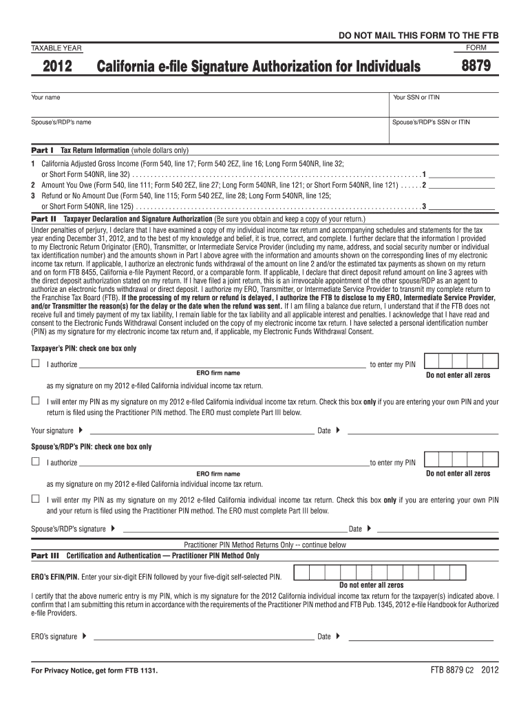  California Tax Form 8879 2012