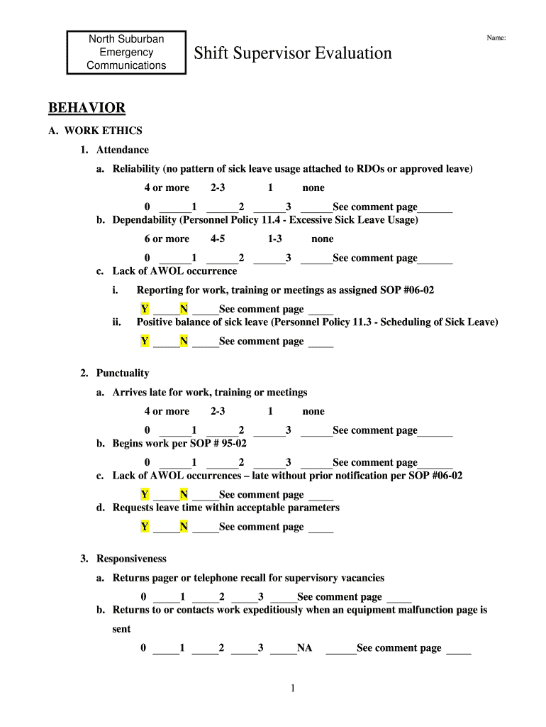 911 Dispatcher Evaluation Form