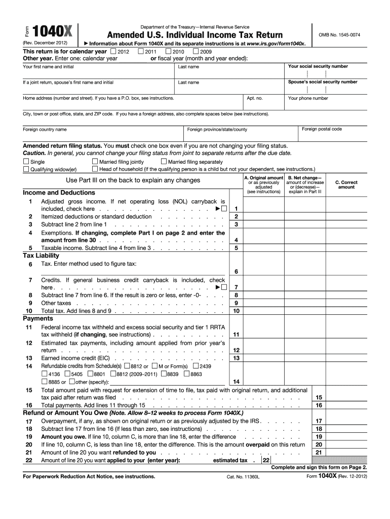  1040 X Form 2012