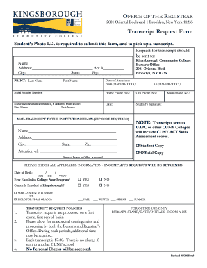  Kingsborough College Now Transcript Request 2008