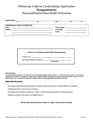 Mn Recredentialing Application  Form