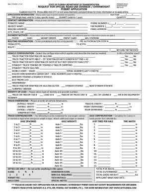 Request for Special Road Use Oversize Overweight Permit Application  Form
