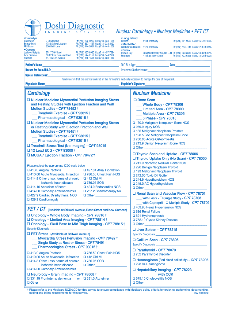  Doshi Diagnostic Forms 2012-2024