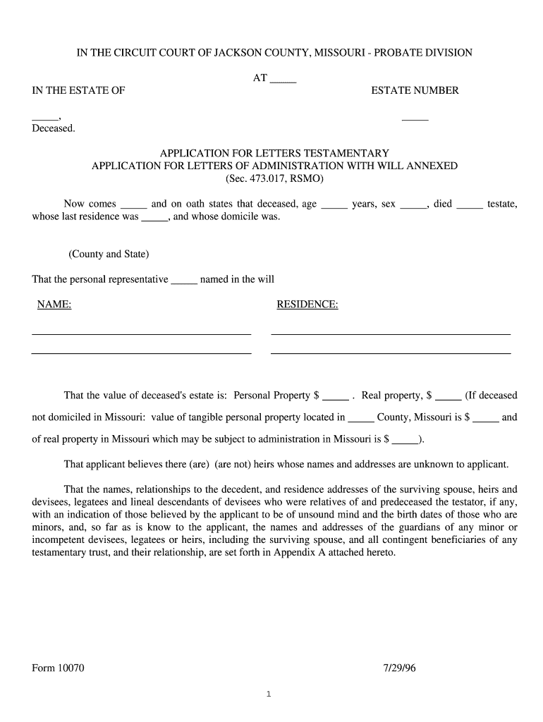  Letter of Testamentary Form 1996-2024