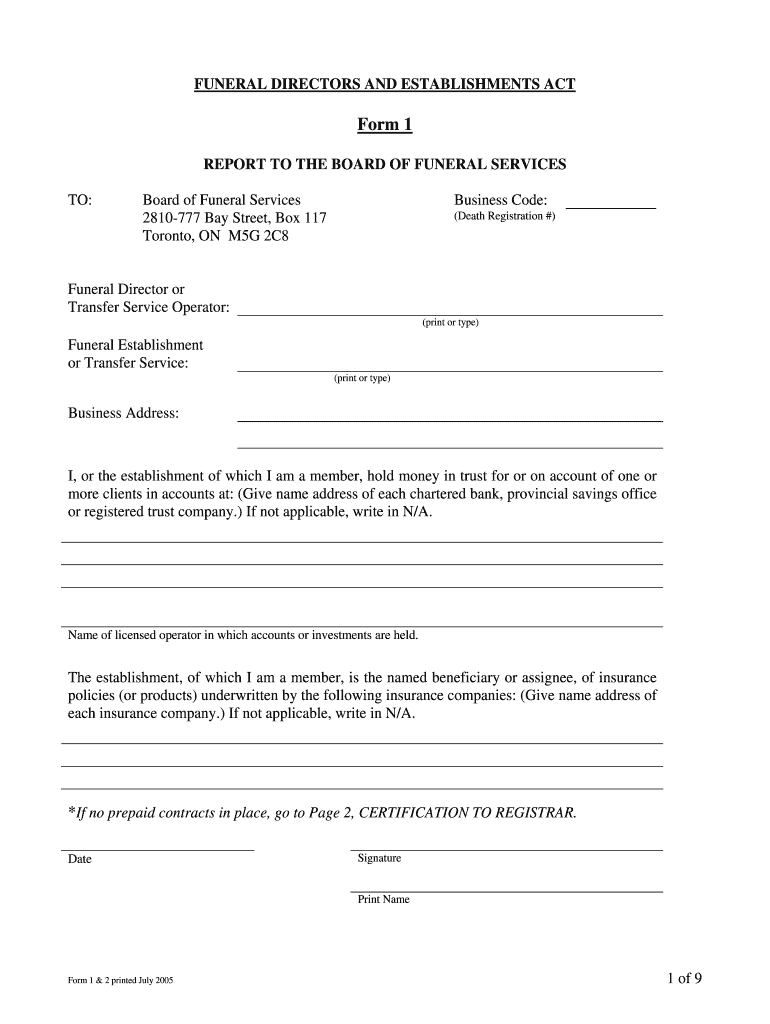  Report to the Board of Funeral Services Form 1 2005-2024