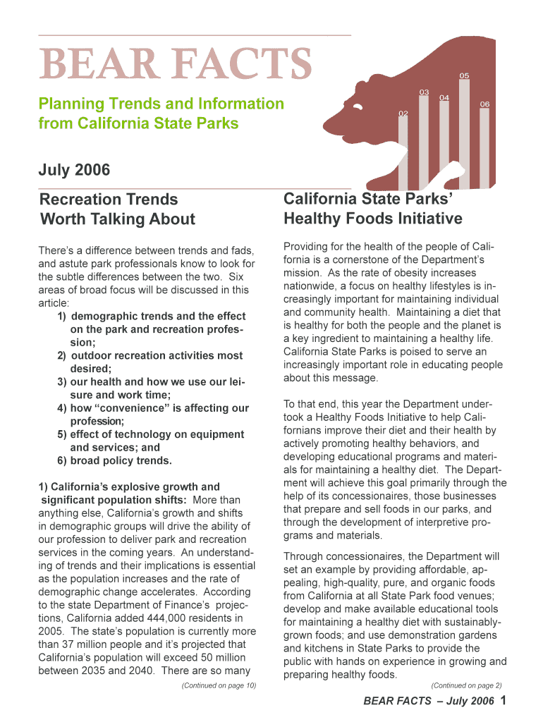 BEAR FACTS California State Parks State of California Parks Ca  Form