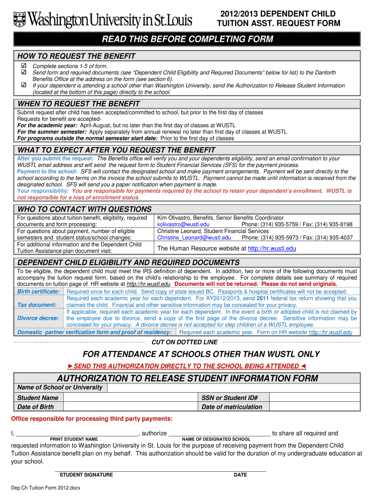 Human Resources Washington University  Form