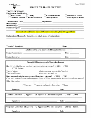 Request for Travel Exception Request Fopr Travel Exception  Form
