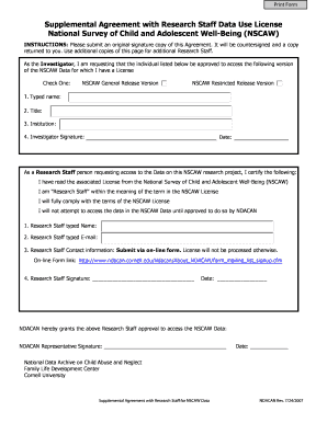 Supplemental Agreement with Research Staff PDF National Data  Form