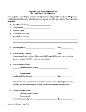 Request for Travel Guideline Exception Form See Introduction to