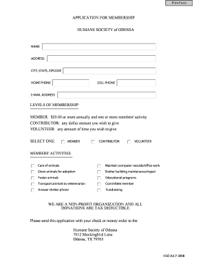 Membership Form the Humane Society of Odessa