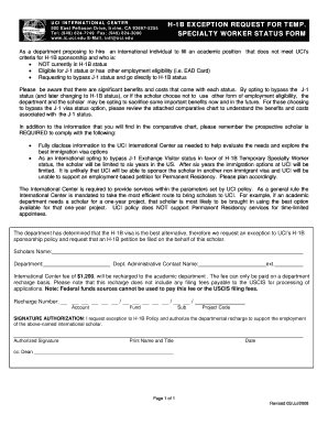 H 1B Exception Request Form UCI International Center
