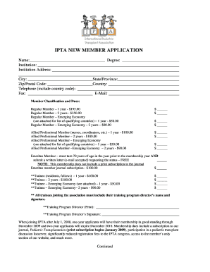 Ipta New Member Application International Pediatric Transplant Iptaonline  Form
