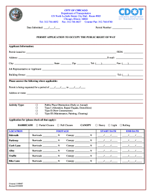 Occupy Public Way Permit Application City of Chicago Cityofchicago  Form