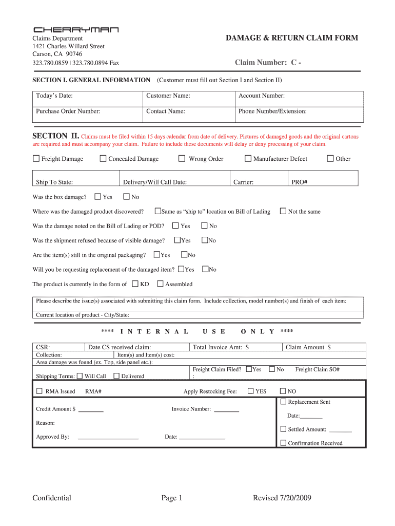 Damage &amp; Return Claim FormREVISED1 DOC Created by Lee Dixson, InnoVision Health Media