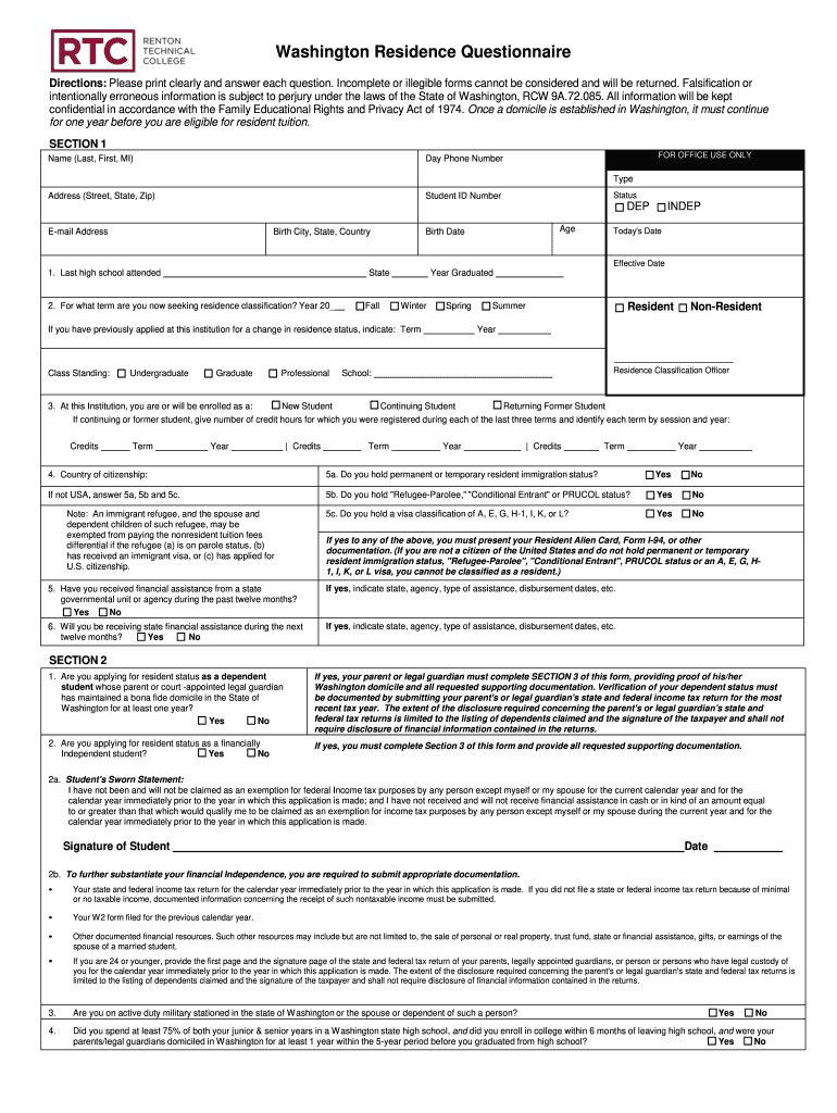  Residence Questionnaire Citizenship Fillable Form 2009-2024