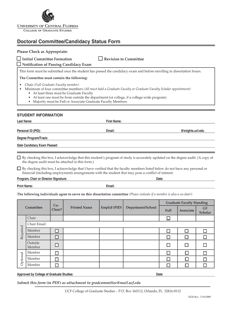 Doctoral CommitteeCandidacy Status Form UCF Psychology