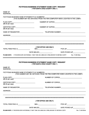 FICTITIOUS BUSINESS STATEMENT NAME COPY REQUEST  Form