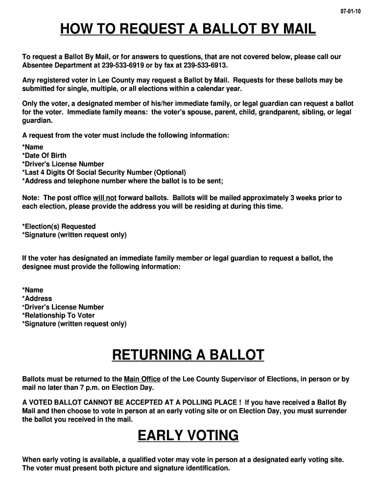 Request a Ballot by Mail Lee County Supervisor of Elections  Form
