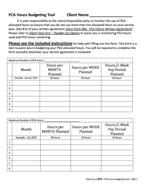 PCA Hours Budgeting Tool Client Name  Form