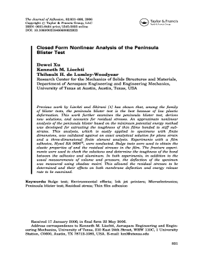 Closed Form Nonlinear Analysis of the Peninsula Blister Test Research Ae Utexas