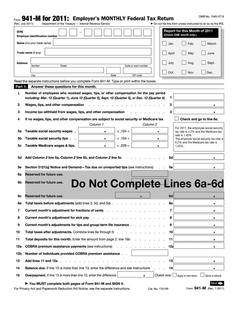 Form 941 M Rev July Internal Revenue Service