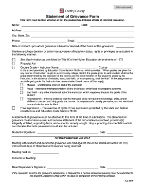 Statement of Grievance Form Chaffey College