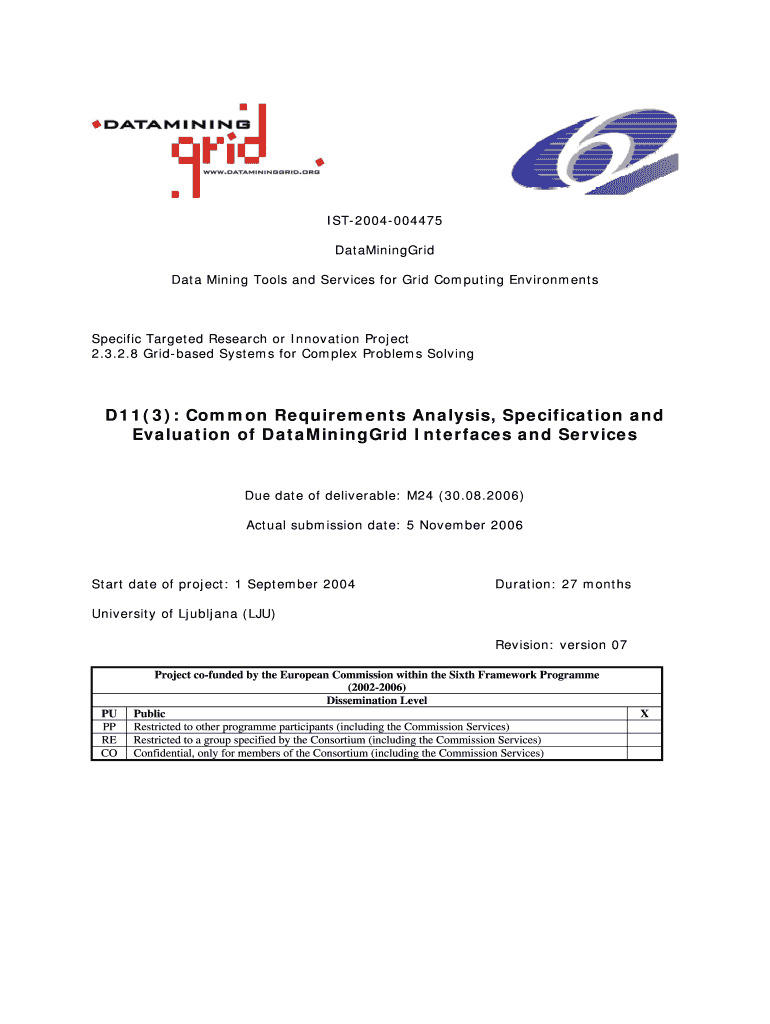 D113 Common Requirements Analysis, Specification and Datamininggrid  Form