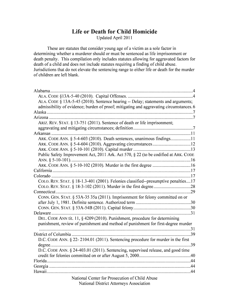 Enhanced Penalties for Child Homicide National District Attorneys Ndaa  Form