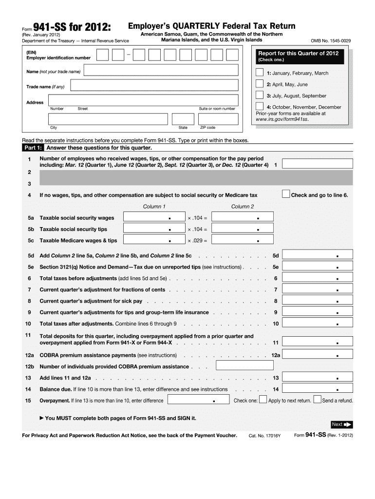  Form 941 SS Rev January 2012