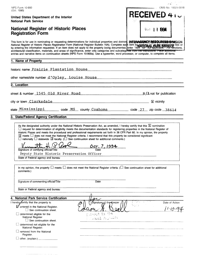 10024 0018 RECEIVED 4 United States Department of the Interior National Park Service National Register of Historic Places Regist  Form