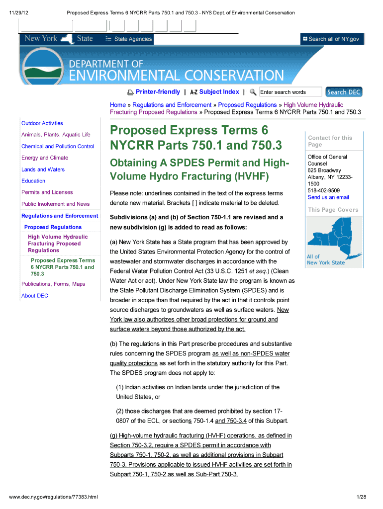 Proposed Express Terms 6 NYCRR Parts 750  Form