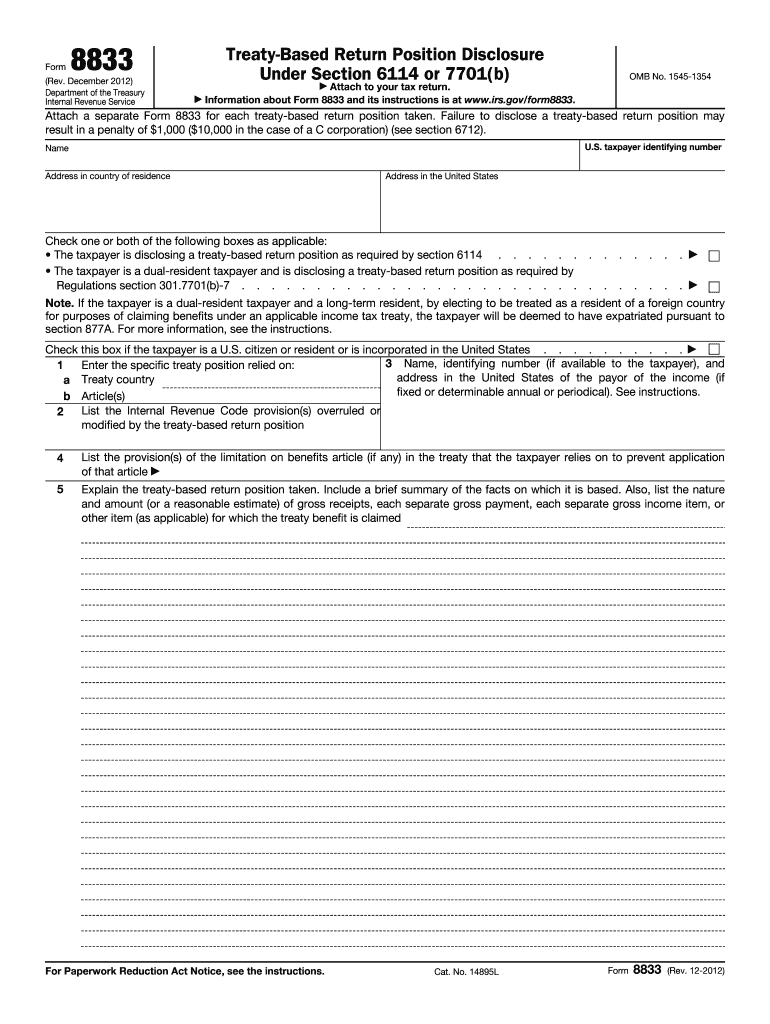  Irs 8833  Form 2012