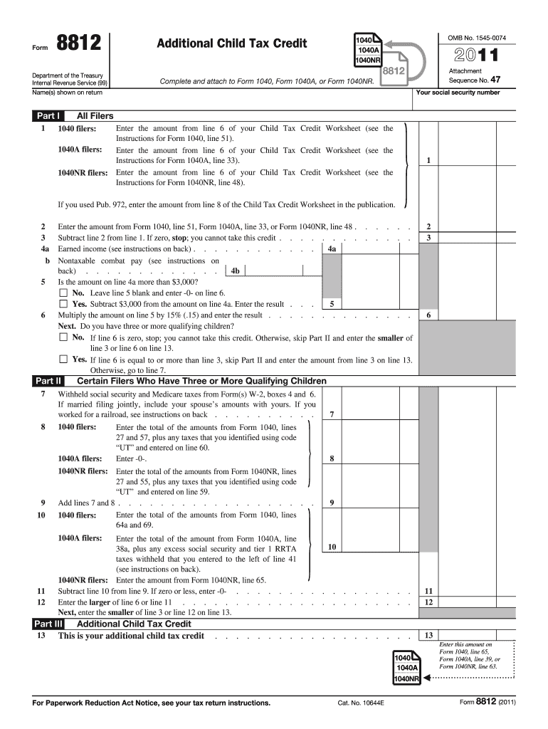  Irs Form 8812 2011-2024