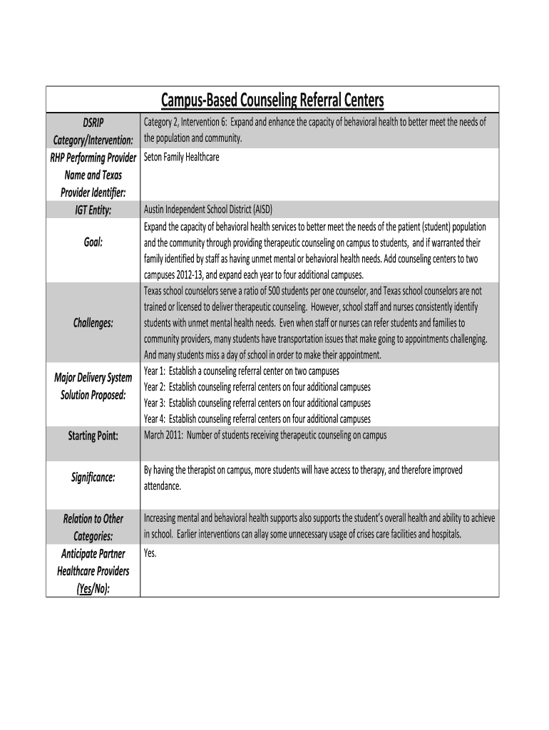 Campus Based Counseling Referral Centers Community Action  Form