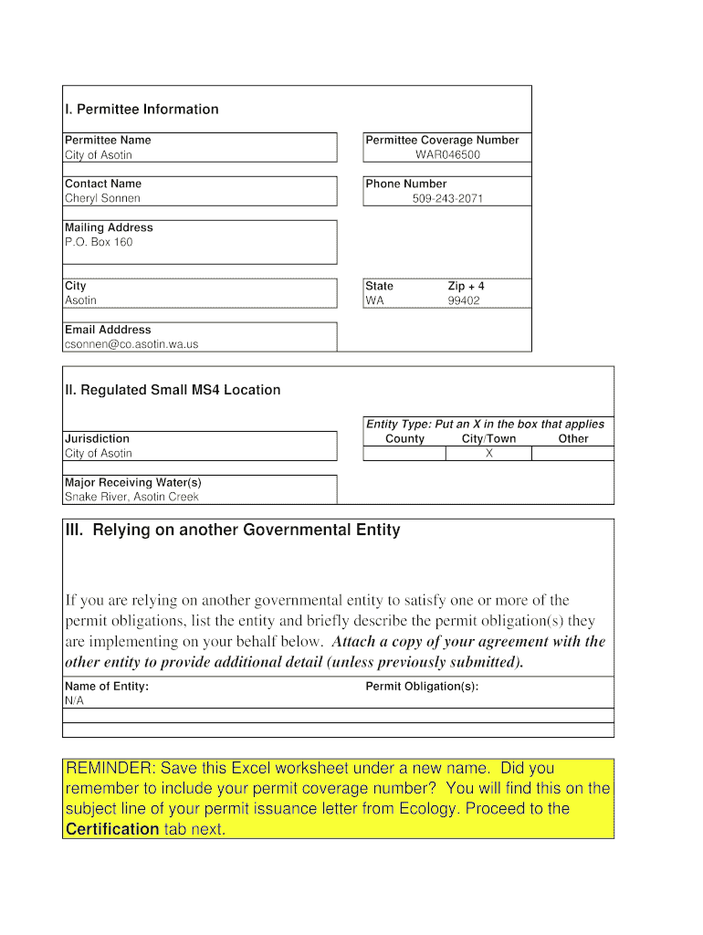 City of Asotin the Asotin County Regional Stormwater Program  Form