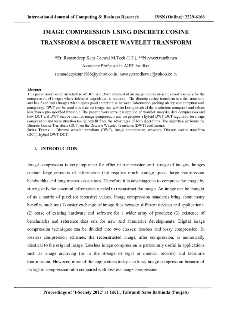 IMAGE COMPRESSION USING DISCRETE COSINE TRANSFORM &amp;amp; DISCRETE WAVELET TRANSFORM